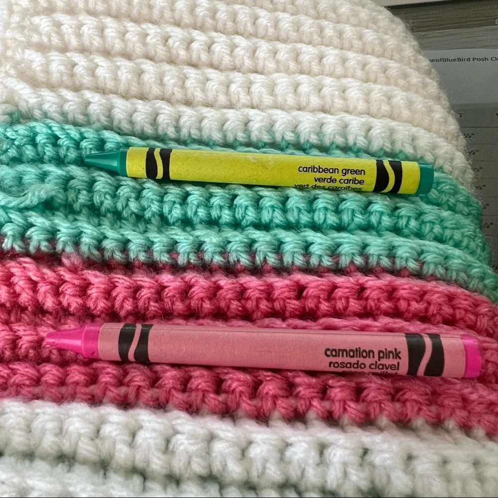 Afghan Blanket Throw Crochet Handmade Pastel Pink White Green Baby Blanket